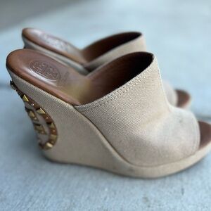 Tory Burch wedges mules canvas